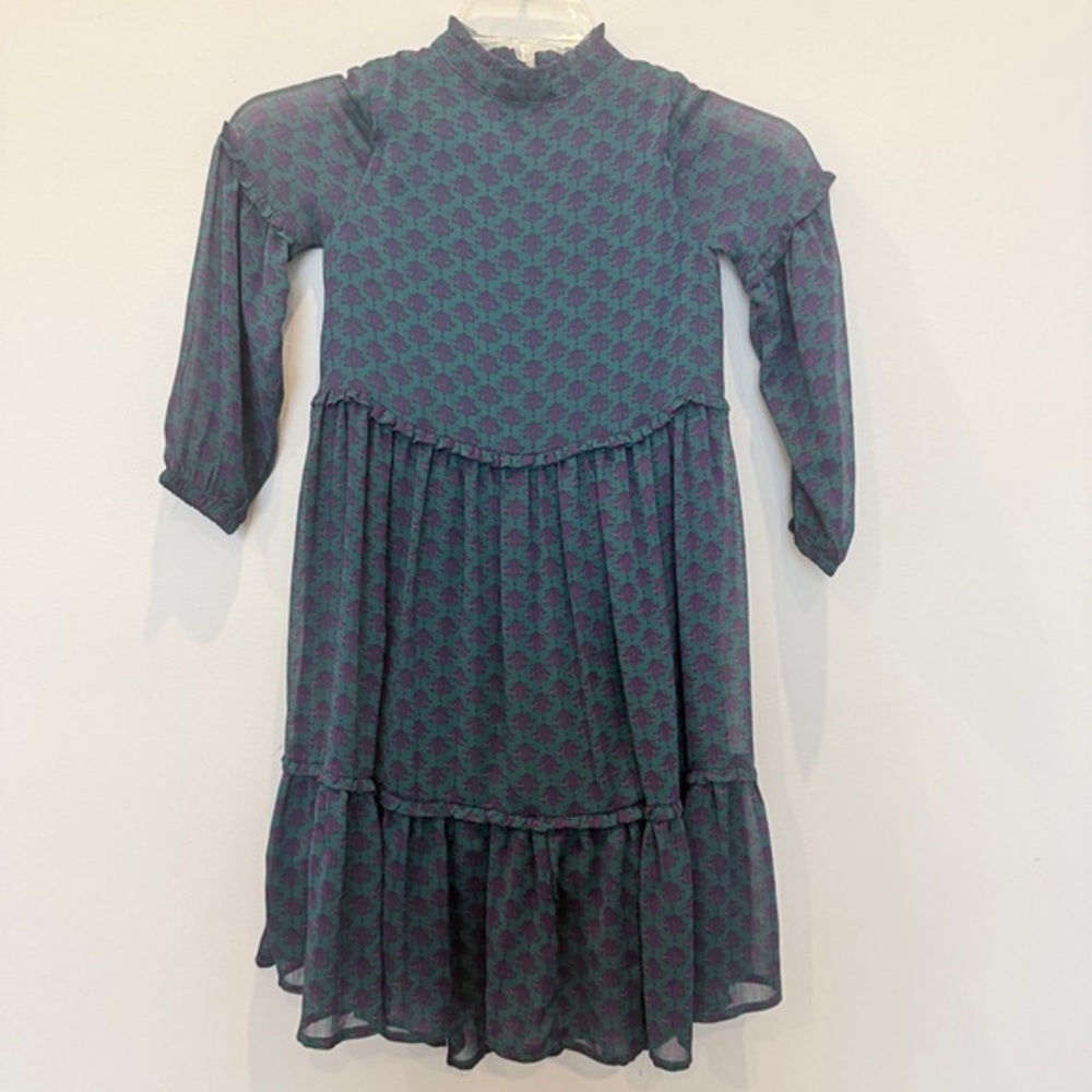 New Colorful Planet Girls Green Dress / Purple Fleur de Lis Peasant Sz 6/6x AY